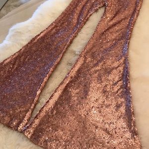 Girl on a Vine Rose Gold Sequin Bell Bottom Pants